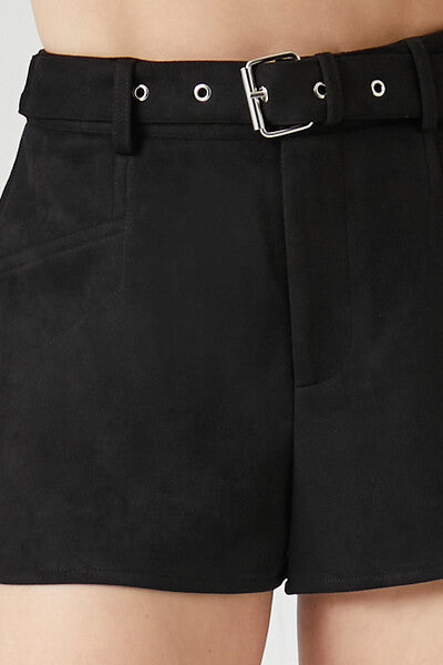 Faux Suede Belted Shorts