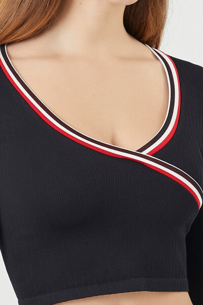 Seamless Striped-Trim Crop Top