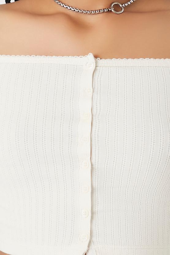 Pointelle Off-the-Shoulder Crop Top