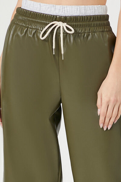 Faux Leather Drawstring Pants