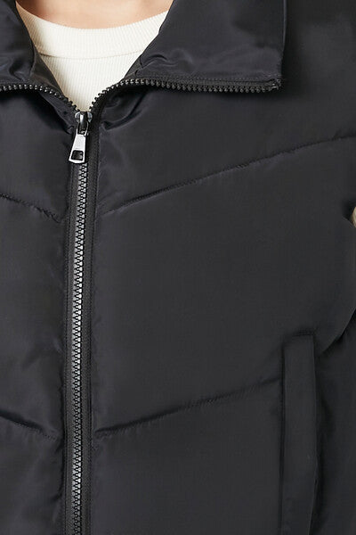 Chevron Funnel Neck Puffer Vest