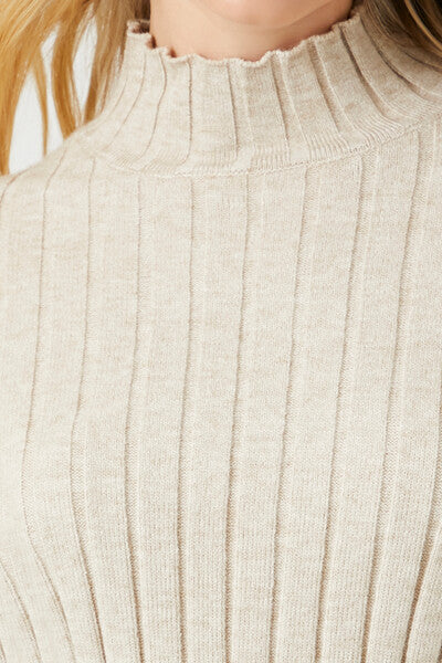 Rib-Knit Mock Neck Sweater