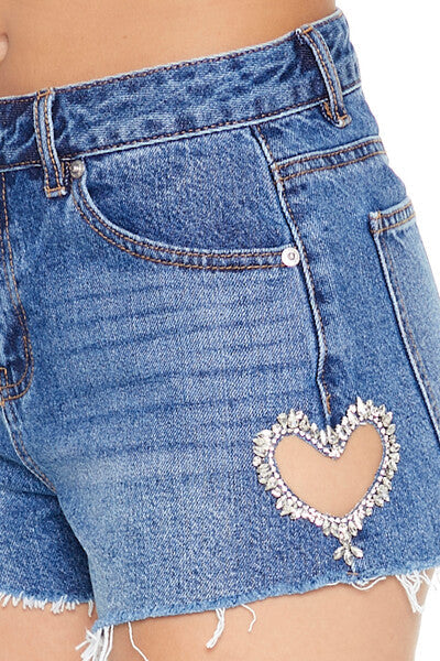 Heart Cutout Denim Shorts
