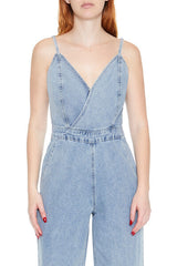 Denim Surplice Wide-Leg Jumpsuit