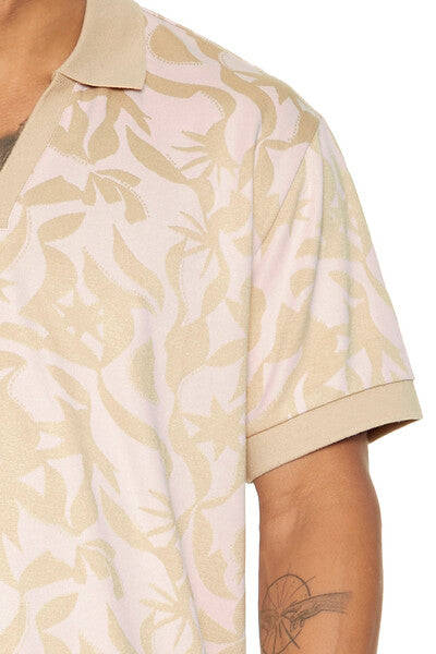 Sweater-Knit Geo Print Polo Shirt