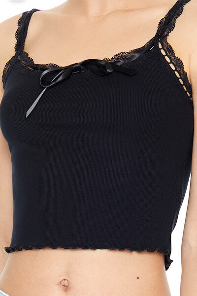 Cropped Lace-Trim Bow Cami