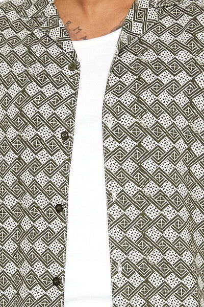 Geo Print Cuban-Collar Shirt
