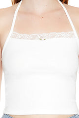 Rosette Lace-Trim Halter Top