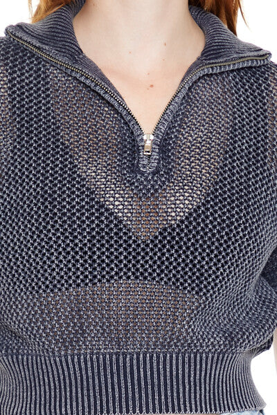 Sweater-Knit Netted Pullover