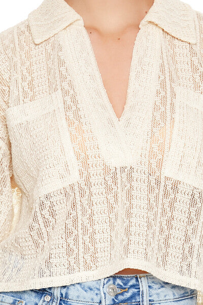 Sheer Split-Neck Jacquard Shirt