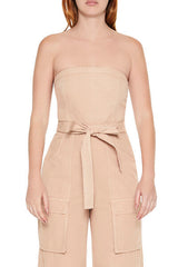 Strapless Tie-Front Cargo Jumpsuit