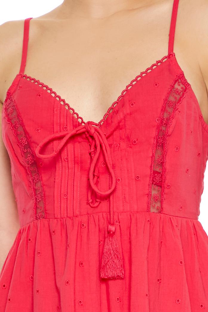 Eyelet Bow Tassel Mini Dress