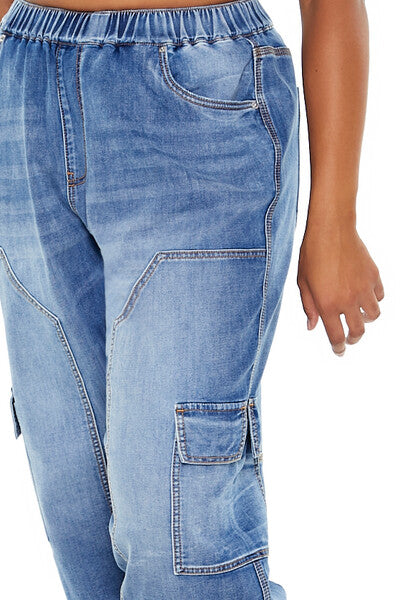 Plus Size Denim Cargo Joggers