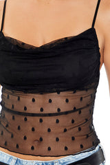 Ruched Polka Dot Mesh Cami