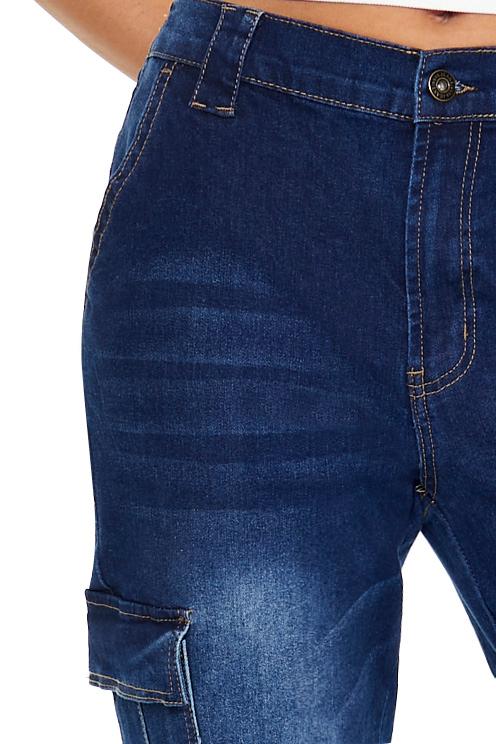 Stone Wash Denim Cargo Joggers
