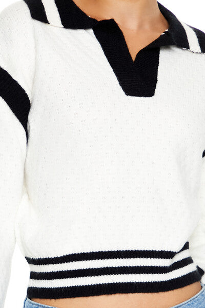Varsity-Striped Cropped Sweater