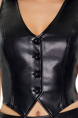 Faux Leather Notched Vest
