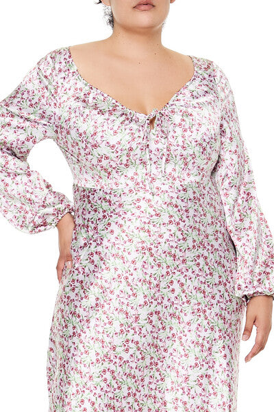 Plus Size Satin Floral Maxi Dress