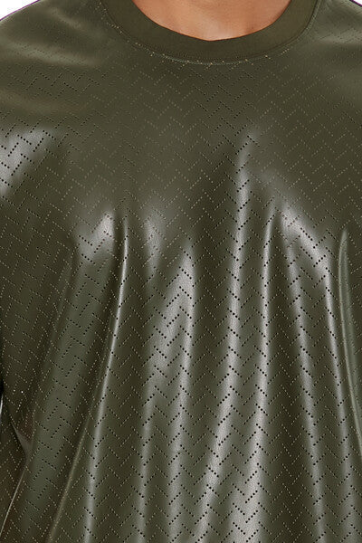 Geo Chevron Faux Leather Tee