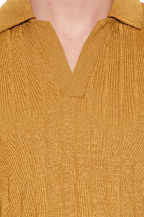 Ribbed Open V-Neck Polo Shirt