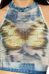 Butterfly Rhinestone Halter Top