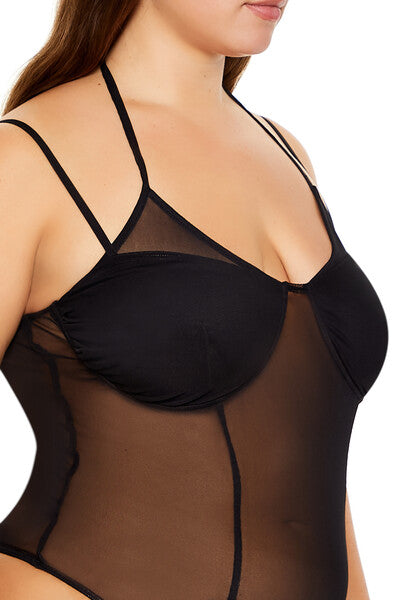 Plus Size Mesh Halter Bodysuit