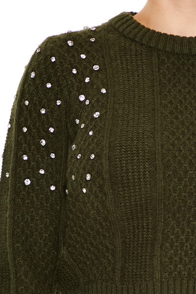 Faux Gem Cable Knit Sweater