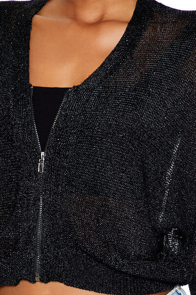 Glitter Knit Zip-Up Sweater