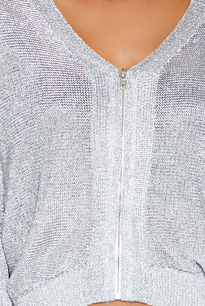 Glitter Knit Zip-Up Sweater